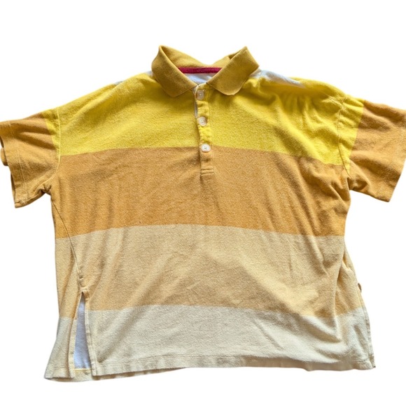 BDG Urban Outfitters Tops - BDG Urban Outfitters Yellow Striped Terry Cloth Polo Shirt Wmn S/P Relaxed Retro